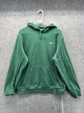 Nike Hoodie Mens Large Green Pullover Fleece Sweatshirt Small Swoosh Logo